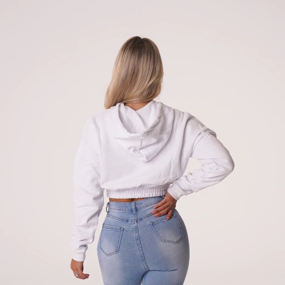 NVGTN White Cozy Vibes Drop Shoulder Cropped Hoodie - Small
